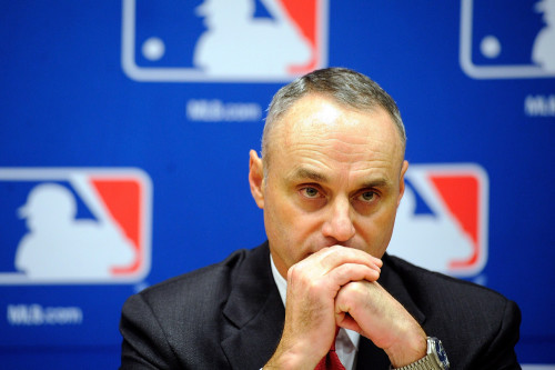 NEW YORK, NY - NOVEMBER 22:  Major League Baseball Executive Vice President Rob Manfred speaks at a news conference at MLB headquarters on November 22, 2011 in New York City. Commissioner Bud Selig announced a new five-year labor agreement between Major League Baseball and the Major League Baseball Players Association.  (Photo by Patrick McDermott/Getty Images)