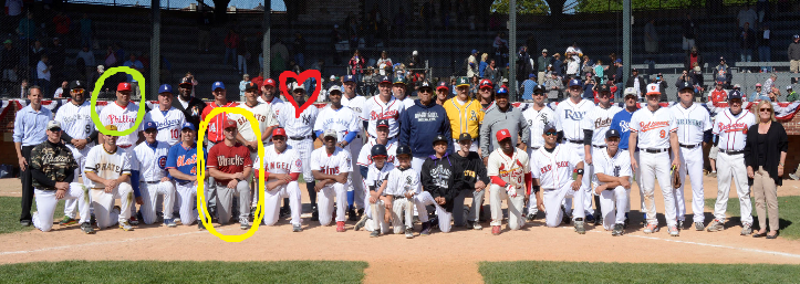 Dellucci (yellow circle), Soriano (red heart) & Abreu (green circle) played together in the '15 HOF Classic game.