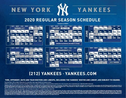 Yankees release 2020 regular season schedule | Bronx Pinstripes ...